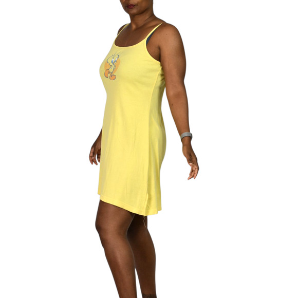 Warner Bros Y2K Tweety Dress Yellow Cotton Jersey Knit Side Slits Mini Tank XS - Picture 3 of 14